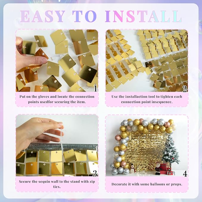 Shimmer Wall Backdrop Light Gold Wall Panels 24Pcs Square Sequin Shimmer Wall - Image 5