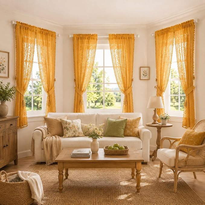 WAZZIO Boho Lace Curtains 2 Panels 84 Inch -Victorian Sheer Panel Drape French - Image 3