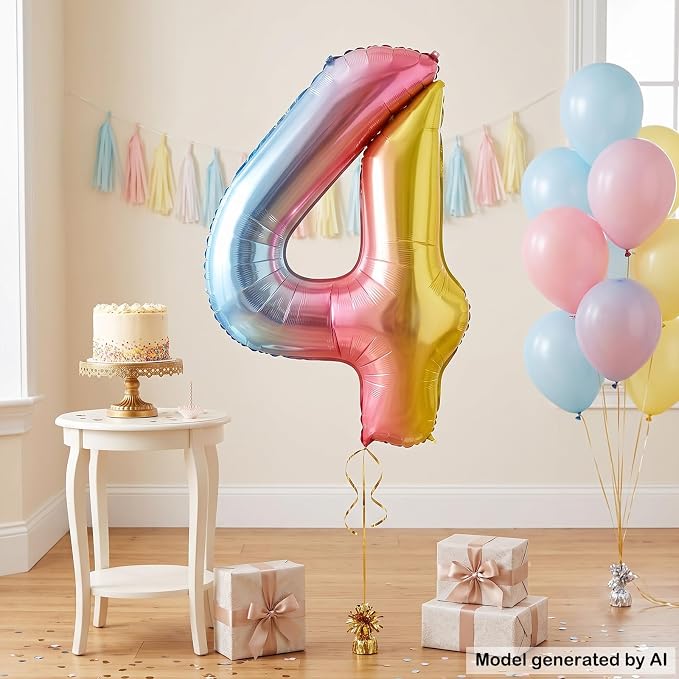 40" Rainbow Foil Number 4 Balloon - Image 3