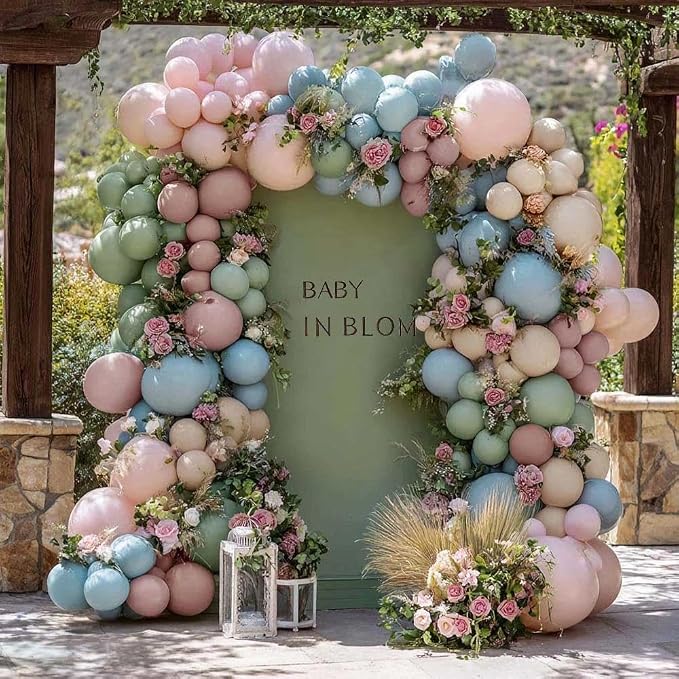 Pink Blue Green Balloon Arch Double Stuffed Dusty Green Pastel Blue Blush Mauve - Image 2