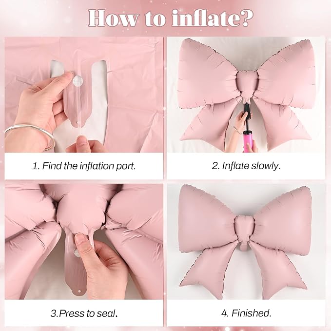 Pink Bow Foil Balloons 38in 21in Different Sizes Pink Bow Theme Coquette Party - Image 5