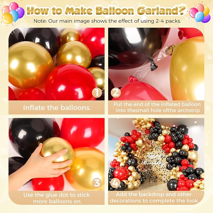153Pcs Red and Black Gold Balloons Garland Arch Kit - Image 3