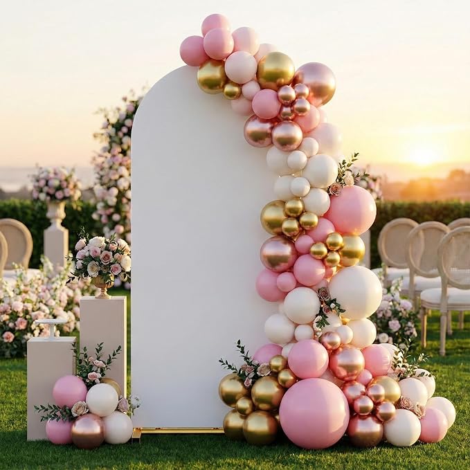 Arch Backdrop Stand and Cover Set, 7.2 x 4FT Gold Metal Wedding Arch by CLUDPARK