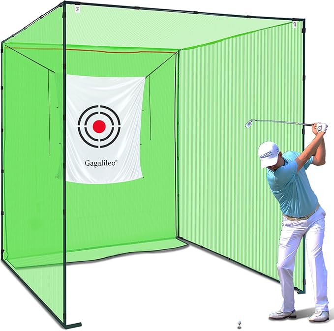 Gagalileo Golf Cage Net with Steel Frame and Target: 10X10X10FT Heavy Duty Practice Net for Backyard Driving & Indoor Driving Range Outdoor Training