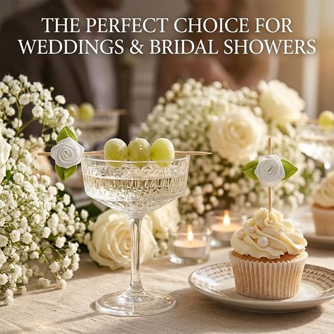 100PCS 4.7" Flower Cocktail Picks, Ribbon Rose Toothpicks Appetizer Skewers | - Image 3