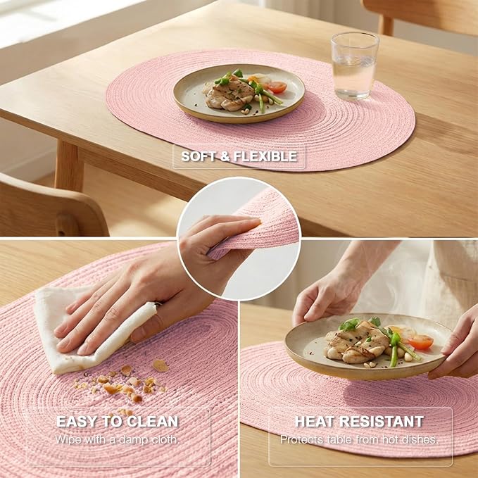 Placemats Set of 6, Woven Oval Braided Dining Table Mats | 12 x 17.5 Inch Size - Image 5
