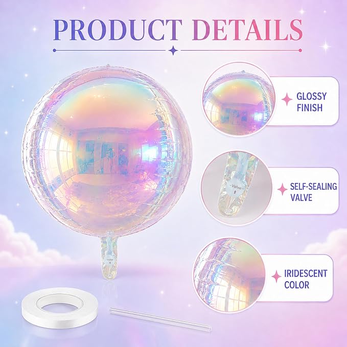 Iridescent Round Balloons, Baby Shower, Rainbow and Party Decorations - Image 3