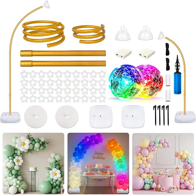 AerWo Lighted Balloon Arch Kit 9.35FT & 6FT, Free Bending Half Balloon Arch by AerWo