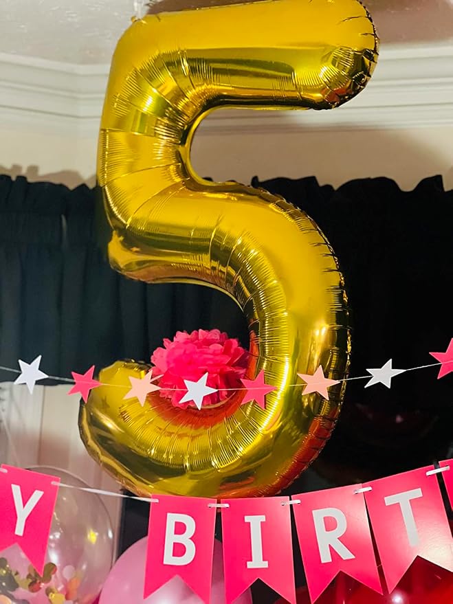 5 Balloon Numbers Party Decorations, 40In Gold Balloons - Image 2