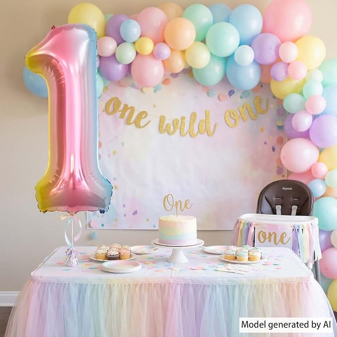 Rainbow Ombre Number 1 Balloon 40 Inch, Pastel Foil - Image 3