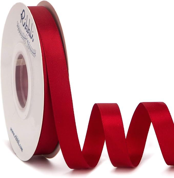Ribbli Double Faced Scarlet/Dark Red Satin Ribbon, 1/2” x Continuous 25 Yards by Ribbli