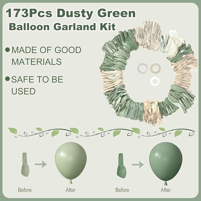 Amandir 173Pcs Dusty Green White Sand Balloon Arch Garland Kit | Beige Cream - Image 3