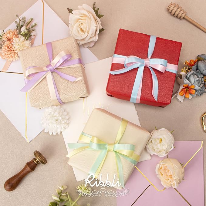 Ribbli Pastel Easter Satin Ribbon 3/8 Inch x 12 Rolls Total 60 Yards- Morandi - Image 3