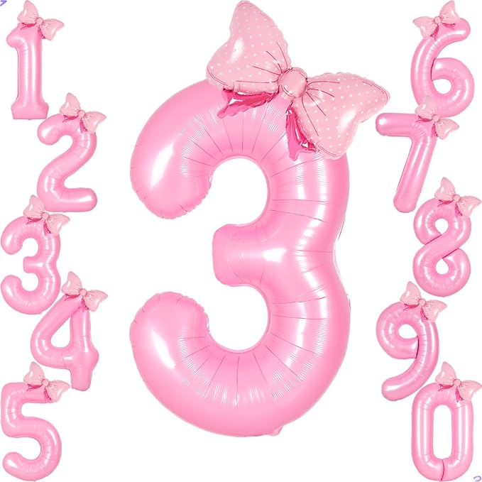 Pink 3 Balloon Number Pink Birthday Decorations by Unknown