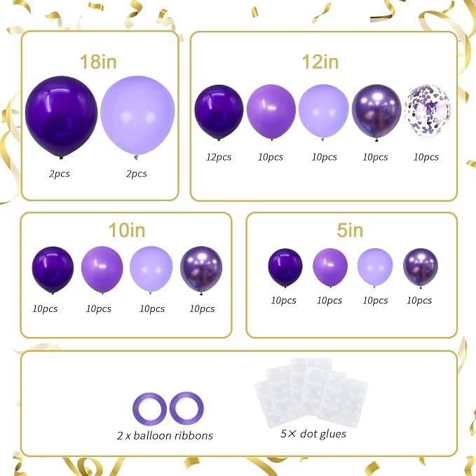 136-Pack Metallic Purple & Lavender Lilac Balloon Garland Kit | Dark/Light - Image 2