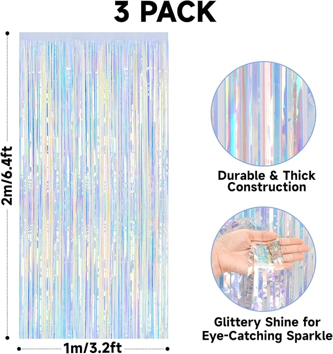 jijAcraft Iridescent Tinsel Foil Fringe Curtain, 3 Pack 3.2x6.5 Feet - Image 2