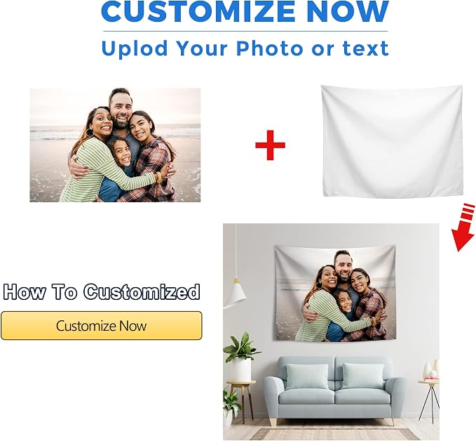 JINJUREN Custom Tapestry Upload Images Personalized Wall Decor Backdrop Poster - Image 3