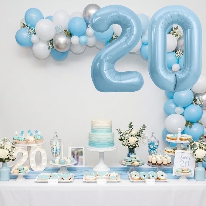 TONIFUL 40 Inch Pastel Blue Number 20 Foil Balloons Large Mylar Foil Digit - Image 5