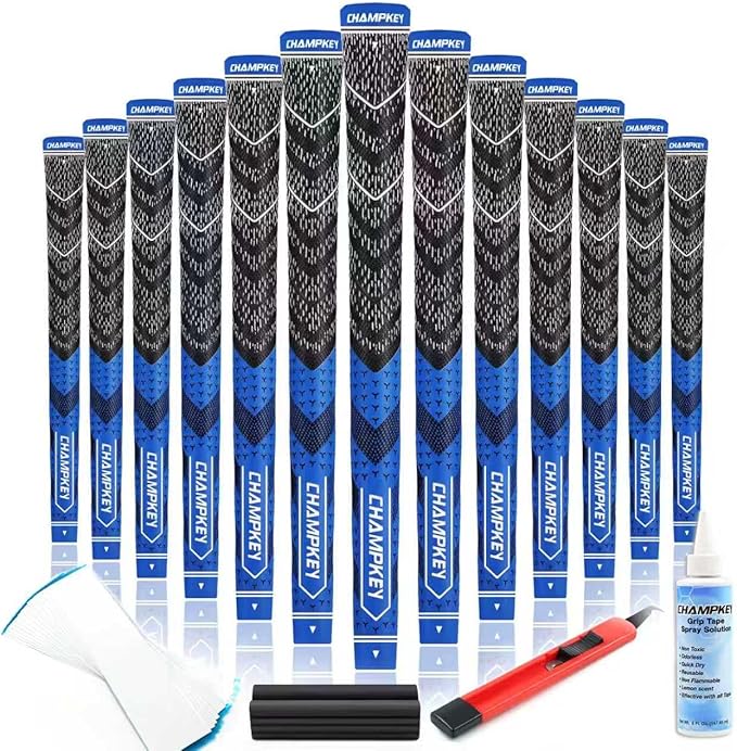 CHAMPKEY Half Cord Golf Grips 13 Pack with Golf Grip Kit - All Weather Performance Golf Club Grips - High Traction and Feedback Golf Grips for Men