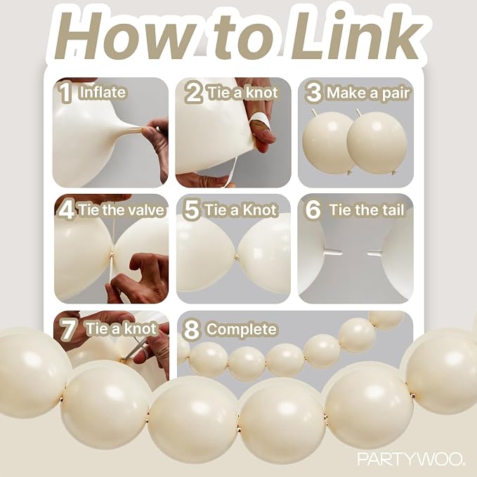 PartyWoo White Sand Linking Balloons 100pcs 12 Inch Off White Link Balloons | - Image 5