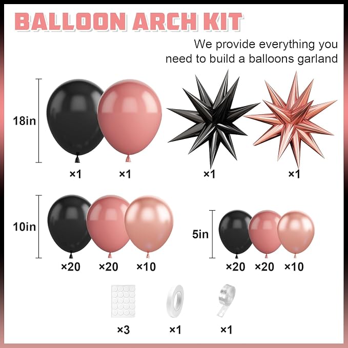 Dusty Pink and Black Balloon Arch, Blush Pink Balloon Garland - Image 2