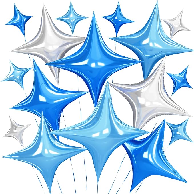 Blue Silver Star Balloons, 26 Inch and 10 Inch Silver Stars Shaped Balloon by BIAPIAN