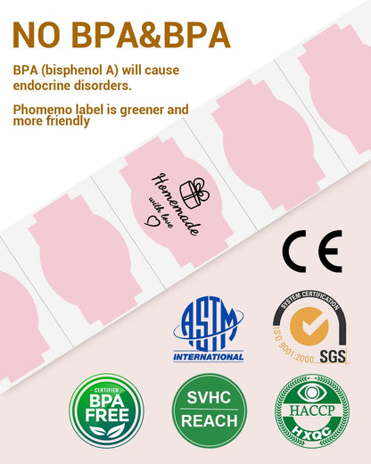 Phomemo Pink Thermal Labels for Shipping Label Printer for Small Business Supplies - 3" x 2" Commercial Grade Round Stickers Roll for Custom Stickers Personalized & Business - 500 Pink Labels/Roll