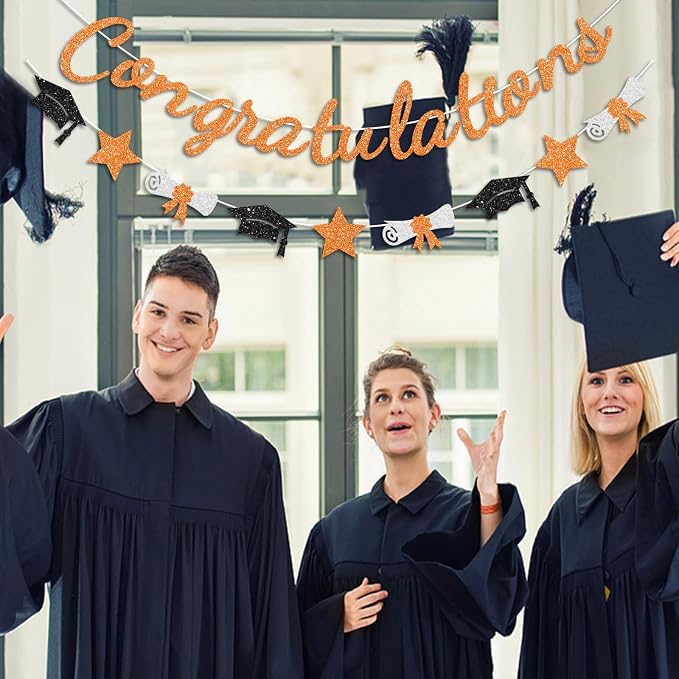 Congratulations Banner Orange and Black Graduation Decorations Class of 2026 - Image 5