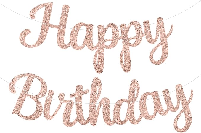 Pre-Strung Rose Gold Happy Birthday Banner NO DIY by PatiCool