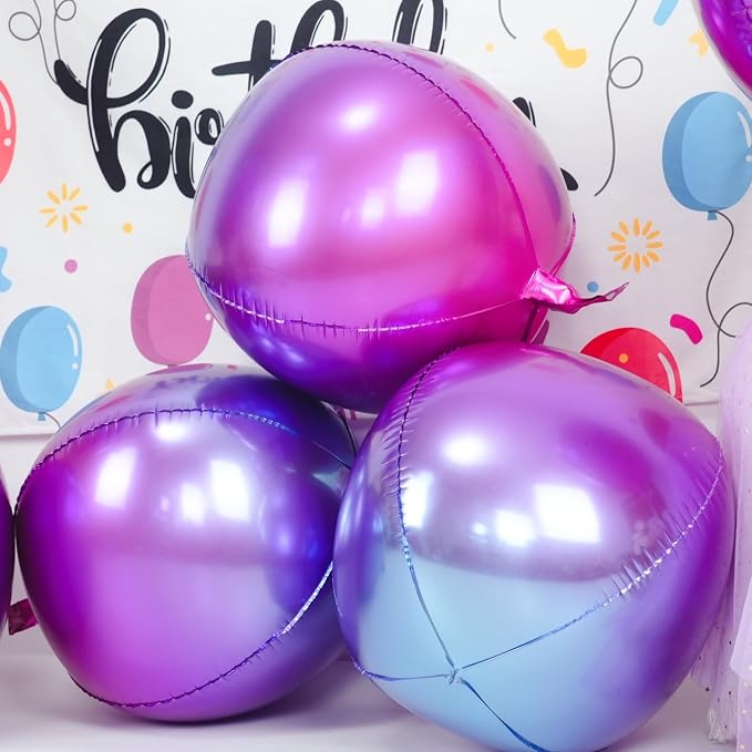 6Pcs Gradient Purple Round Foil Balloons, Metallic Purple Foil Balloon - Image 5