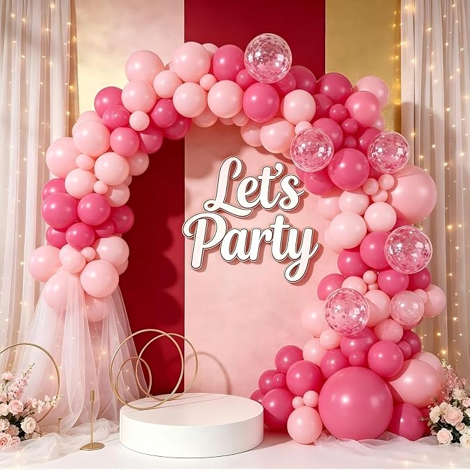 143 Pcs Hot Pink Confetti Rose Red Pink Balloon Arch Garland Kit | - Image 7