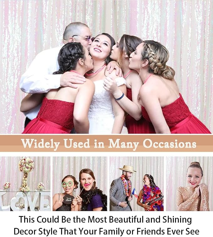 ShinyBeauty Sequin Backdrop 7FTx7FT Iridescent White Shimmer Wall Drapes - Image 5