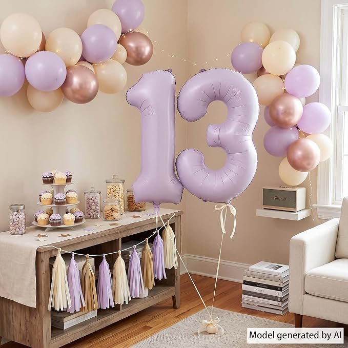 Cream Purple Number 13 Balloon 40 Inch, Foil Digits - Image 3