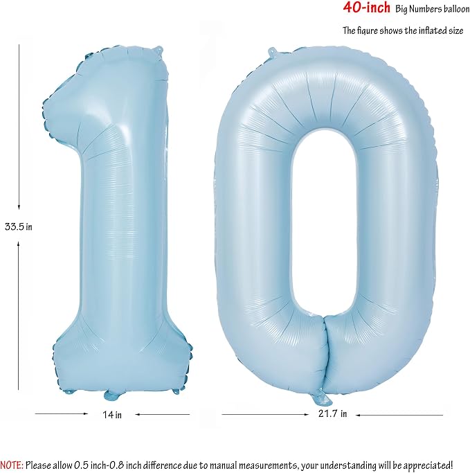 40 In Matte Blue Number Balloons Helium Foil Mylar Balloon Party Digital 10 | - Image 2