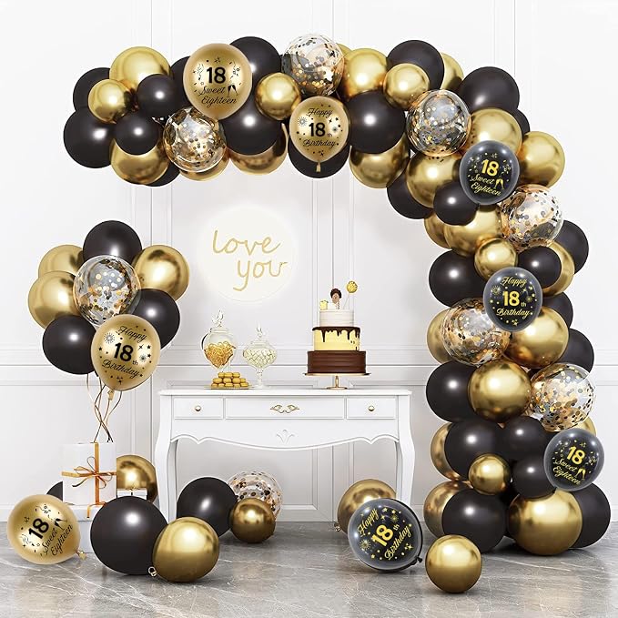 Black Gold 30th Birthday Balloons Pack of 15 Men Women Happy 30th Birthday - Image 7