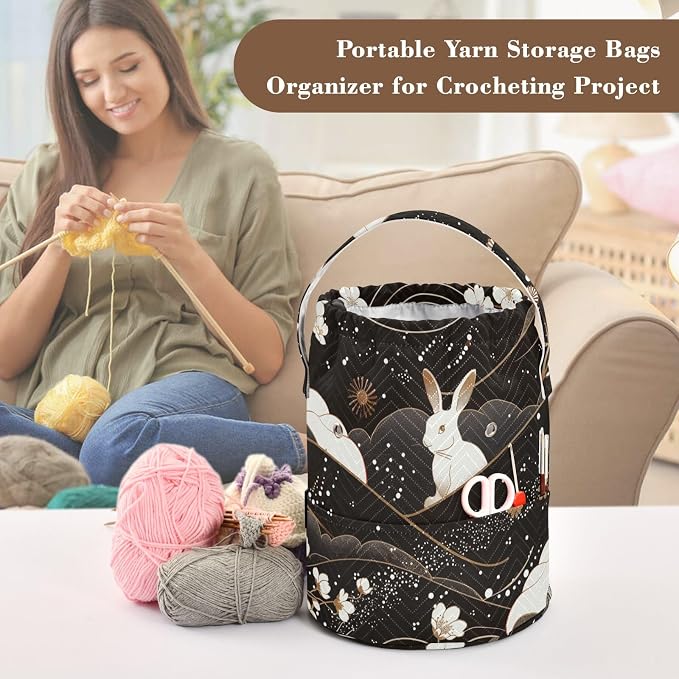 Bunny Chinese Style Yarn Bag Small Crochet Bag Drawstring Yarn Storage - Image 4