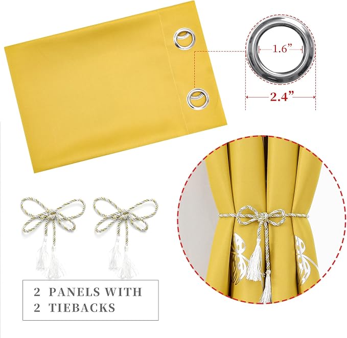 Yellow Blackout Curtains for Living Room, Room Darkening Curtains - Image 4