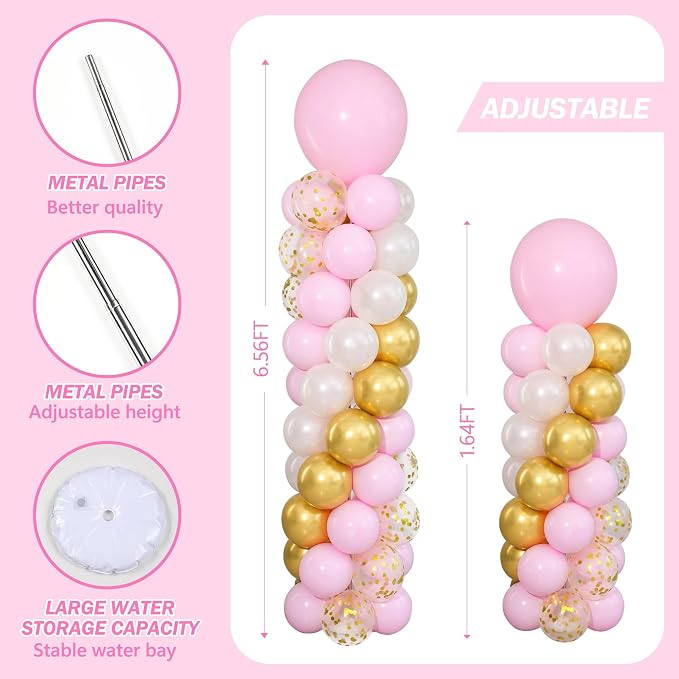 Pink Gold Confetti Balloon Column Stand Kit of 2 - Image 3