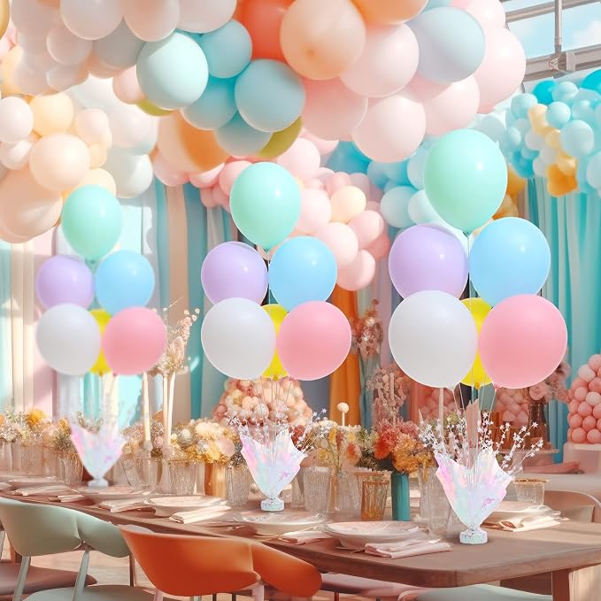 6 Set Pastel Birthday Decorations Rainbow Party Table Balloons Centerpiece - Image 3