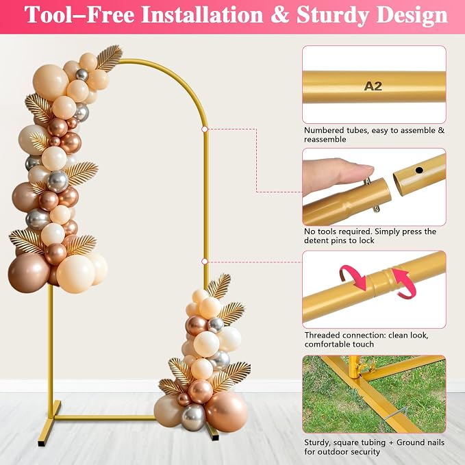 6 FT Metal Arch Backdrop Stand, Party Balloon Arch Stand | Dustproof caps - Image 4