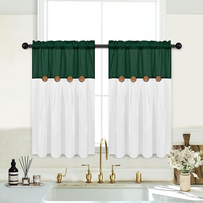Boho Kitchen Curtains 36 Inch Length, Farmhouse Cotton Linen Tier Curtains - Image 2