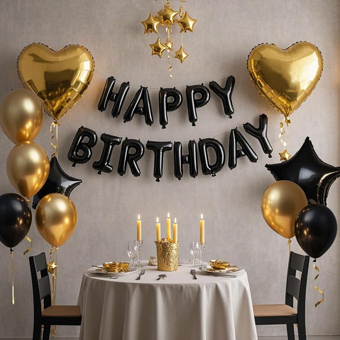 27 Pcs Black Gold Birthday Decorations, 3D Letters Black Happy Birthday Balloon - Image 4