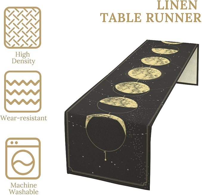 Sun Moon Table Runner, Mysterious Universe Milky Way Interstellar Space Western Traditional Elements able Runner for Party Living Room Home Kitchen Dinner Table Runner 13x36 Inch