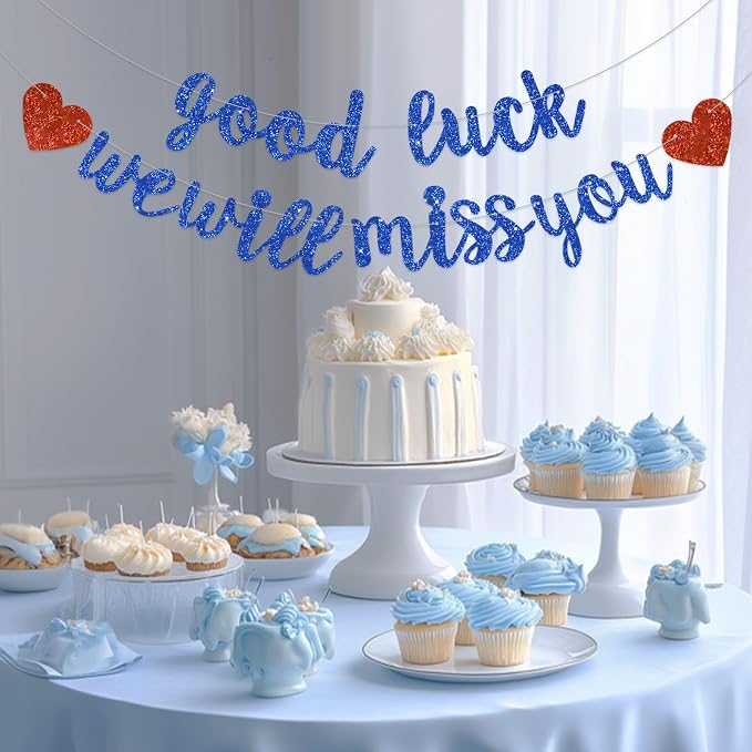 BEISHIDA Glitter Blue Good Luck We Will Miss You Banner Party Decor No DIY | - Image 6