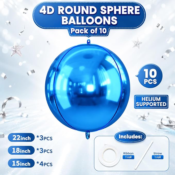 10Pcs Blue Round Foil Balloons, Metallic Light Blue Foil Baloon - Image 2