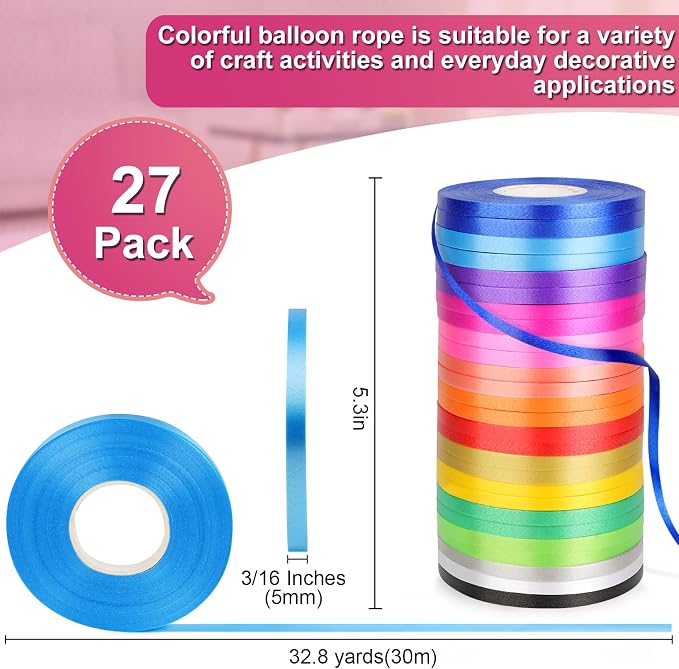 27 Roll Curling Ribbon, 3/16 Inch x 32.8 Yard Balloon String, 15 Colors Ribbons - Image 2