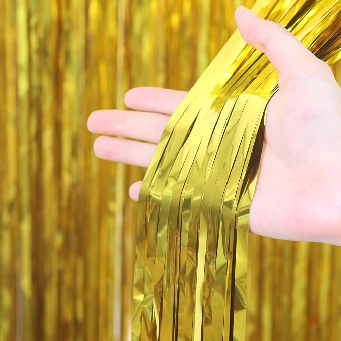 Voircoloria Gold Foil Fringe Backdrop Curtains, Birthday Party Decorations - Image 2