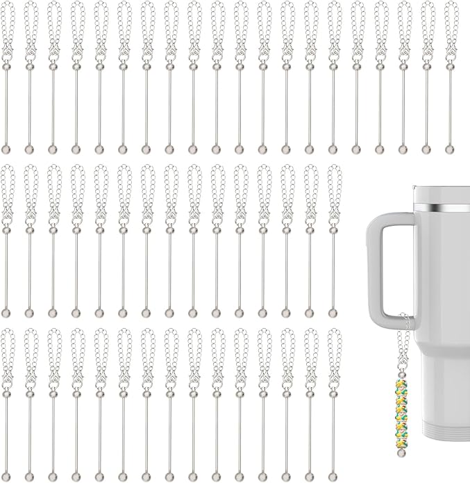 FREEBLOSS 50 Set DIY Beaded Cup Charms for Wine Glasses Party Drink Markers with Secure Clasp Personalized Decorative Mug charms
