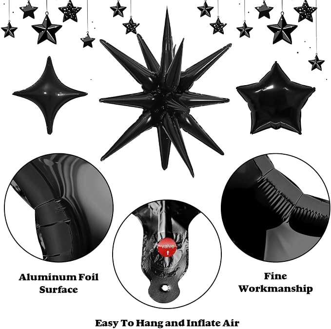 14pcs Black Red Star Balloons, Mixed Star Foil Balloon, 22Inch Explosion Stars - Image 6