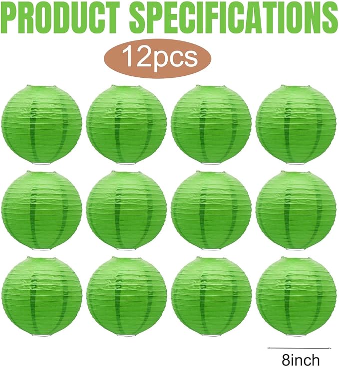Green Round Paper Lanterns Hanging Chinese Ceiling Decorations - Image 2
